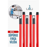 Takaz Global 3 Adet Vidalı Fırça Süpürge Vileda Sapı KIRMIZI